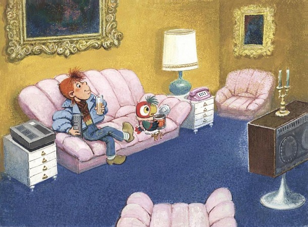 Парень и Кеша смотрят телевизор