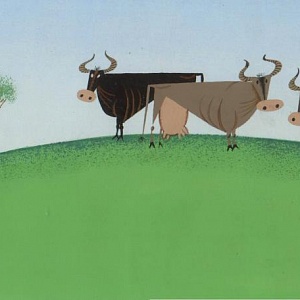 Три коровы на лугу